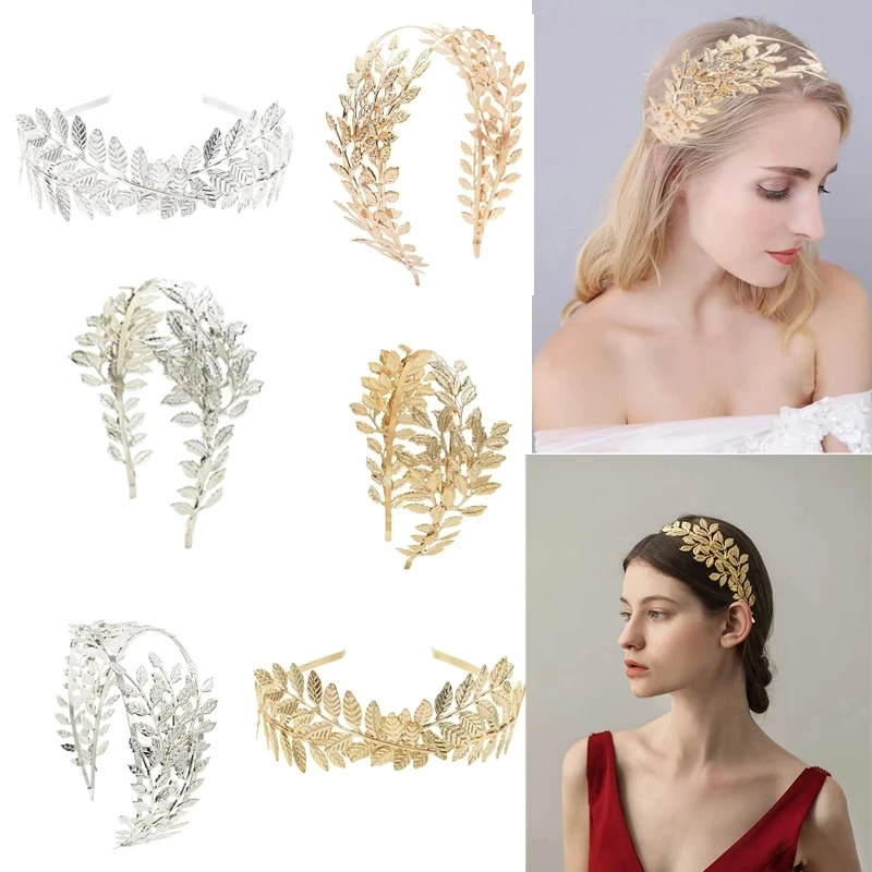 

Gold Leaf Crown Laurel Tiara Grecian Leaf Back Headpiece Pearl Wedding Tiara Headband Women Hair Crown Bridal Hair Accessories