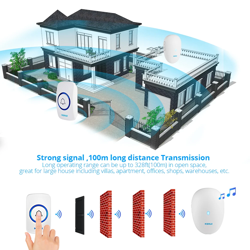 Беспроводной дверной звонок KERUI водонепроницаемый светодиодный светильник с