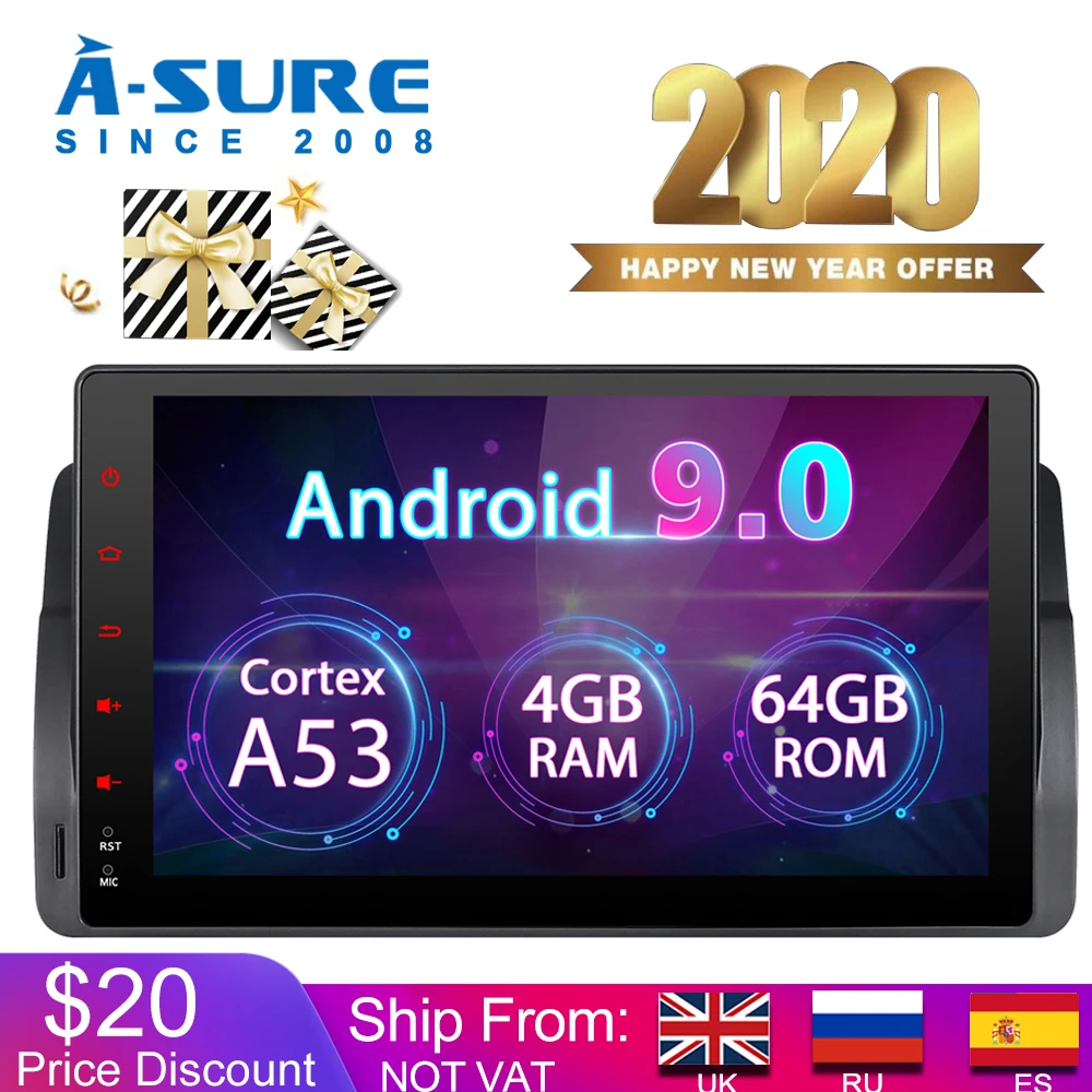 Автомобильный мультимедийный плеер A-Sure 1 Din 8 ядер 4 Гб Android 9 0 Авторадио
