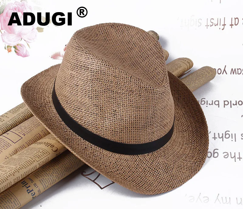 Летняя соломенная плетеная ковбойская шляпа ADUGI Пляжная Шляпа рыцаря для