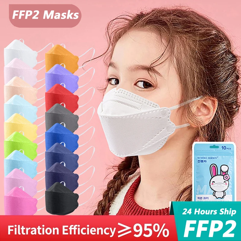 

10pcs Kids FFP2 Masks Colores Fish Shape 4 Layers Niños Mascarillas FPP2 Homologada Infantil Mask Niñas Children FFP2mask маска