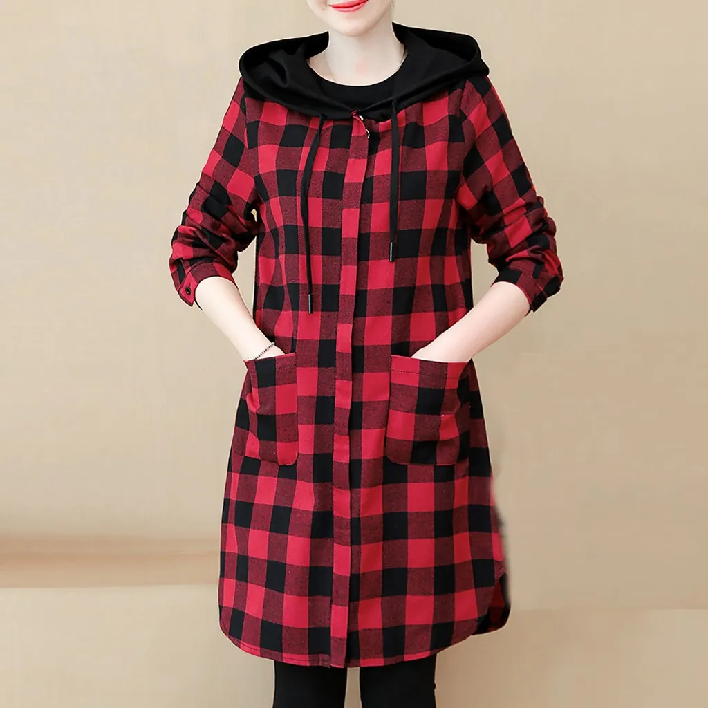 Офисное клетчатое пальто для женщин Осеннее винтажное зимнее офисное с длинным