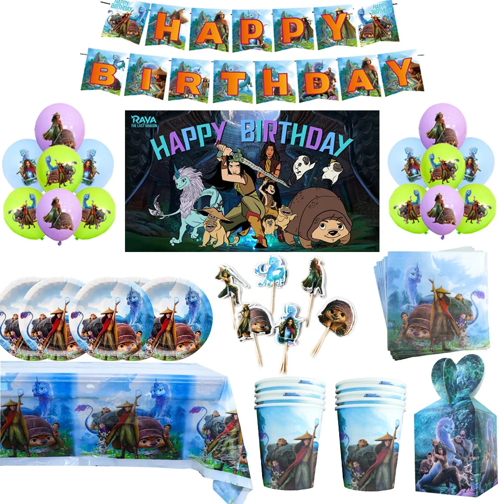 

Raya and The Last Dragon Theme Kids Birthday Party Decorations Paper Plates Cups Balloon Cake Topper Shower Supplies Boys Baby
