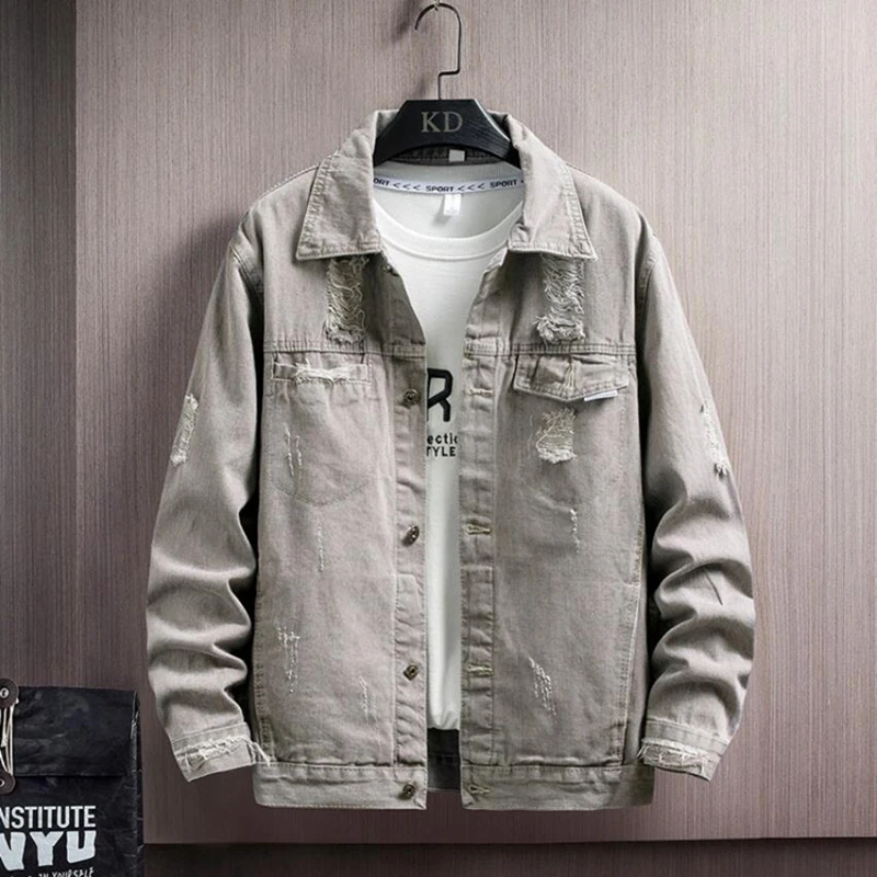 

2022 Denim Jacket Men Hole Retro Motorcyle Basic Coat Streetwear Hip Hop Bomber Jacket Cowboy Men's Jean Jacket Chaqueta Hombre