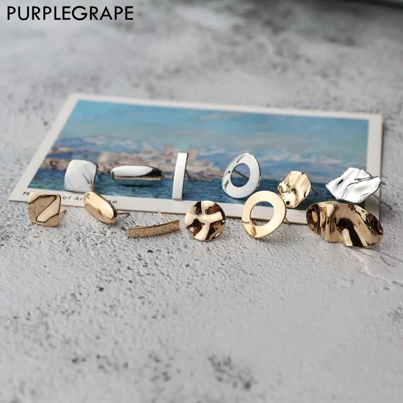Color-protected copper Stud earring DIY Jewelry accessories handmade material ring square curved oval large geometry 6pcs