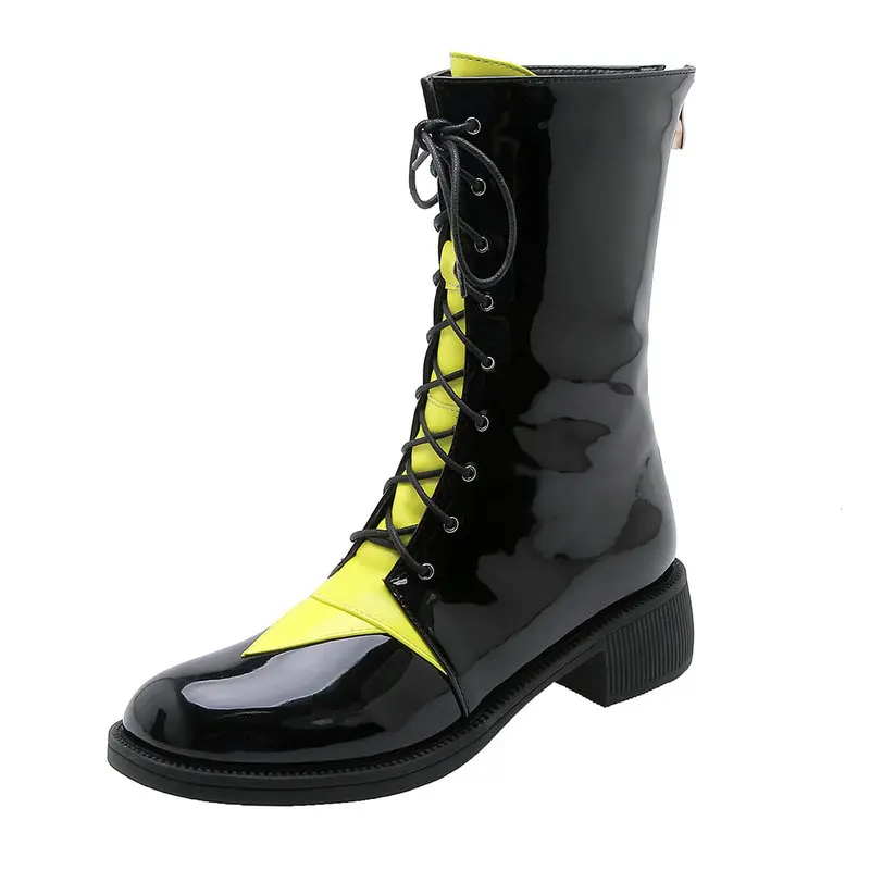 2019 Tide Girl Boots Women Fashion Motorcycle Square Low Heel Ankle Autumn Winter Zipper Mid-Calf Big Size 44 | Обувь