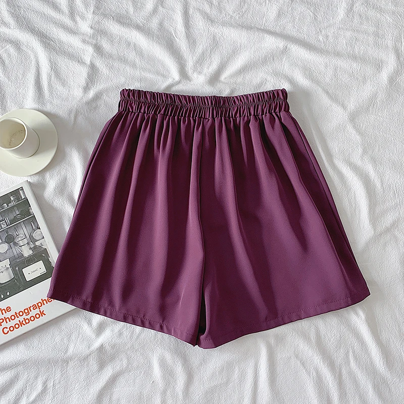 

Kimutomo 2021 Summer New Shorts Female Korean Ins Style Chic Fashion High Elastic Button Solid Wide Leg Bottoms Casual