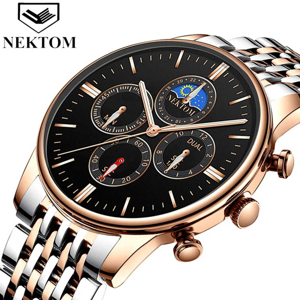 

NEKTOM Men Watches Top Luxury Brand Full Steel Waterproof Sport Quartz Watch Men Fashion Date Clock Chronograph Relogio Masculin