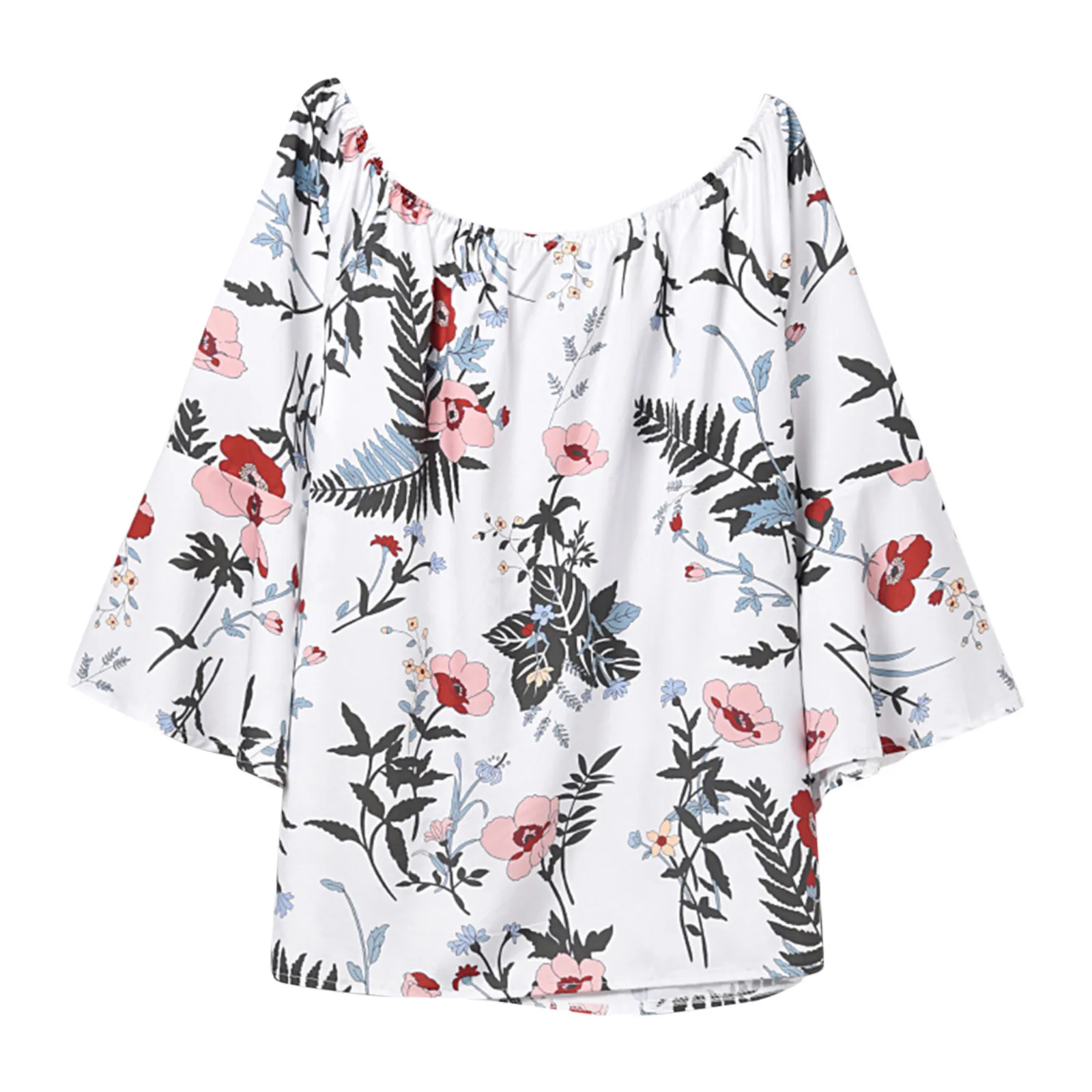 

Women's Print Boho Off Shoulder Blusas Summer Half Sleeves Shirt Blouse Casual Loose Oversized Tops Streetwear Chemisier Femme