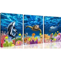 Bathroom Sea Turtle Decor Blue Wall Art For Living Room Killer Whale Colorful Fish Coral Beach Theme Pictures On Canvas