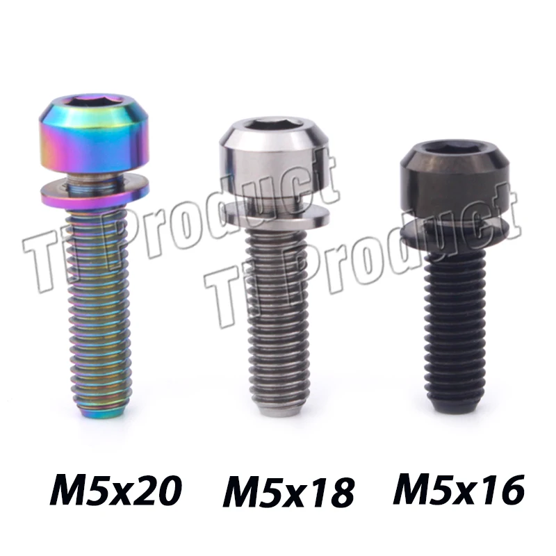 

1Pcs Titanium Bolt M5 X16 18 20mm Ti Bolts with Non-shedding Gasket Mountain Bike Road Bike Fixed Handlebar Stem Screws