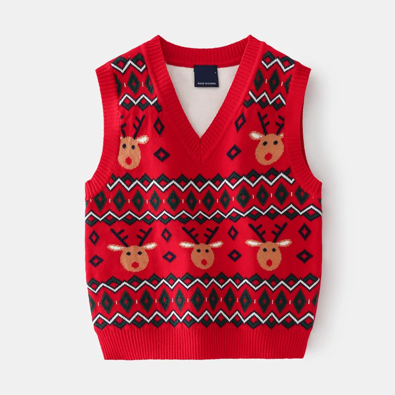 

Sweater Vest Kids Winter Clothes Boy Animal Deer Knit Outwear Warm For Toddlers Baby Autumn