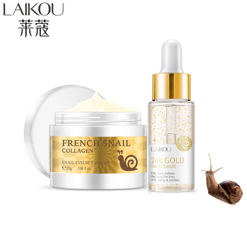 

LAIKOU Snail Cream 24k Gold Serum Anti Wrinkle Improve Fine Lines Acne Scar Removal Whitening Shrink Pores Anti Aging Skin Care