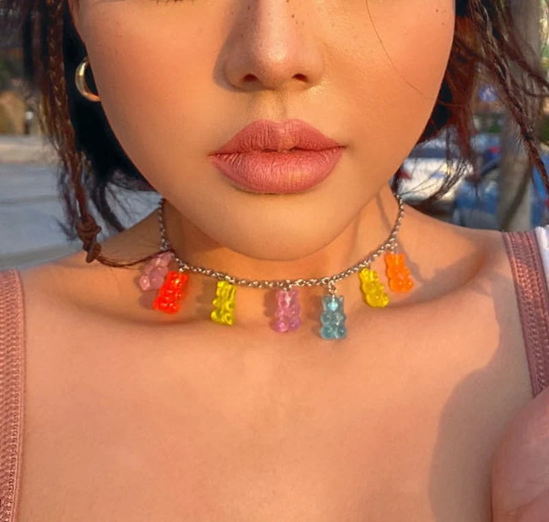 Cute candy color cartoon bear necklace DIY handmade colorful resin fresh jewelry | Украшения и аксессуары