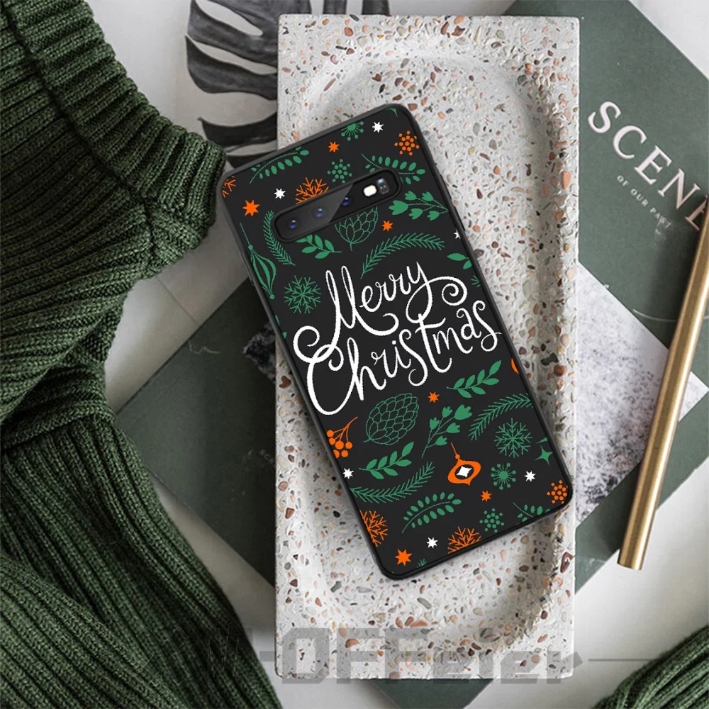 Reayou Cartoon Christmas Deer &amp Snowman Black Phone Cover for Samsung S9 plus S5 S6 edge S7 S8 S10 E | Мобильные телефоны и