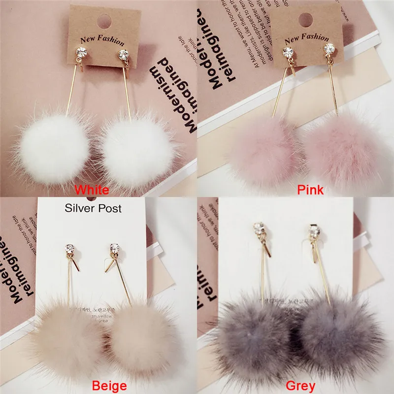 

1 Pair Fashion Artificial Hair Ball Dangle Earring For Women Cute White Pompom Earring Girl Nice Gifts Wholesale
