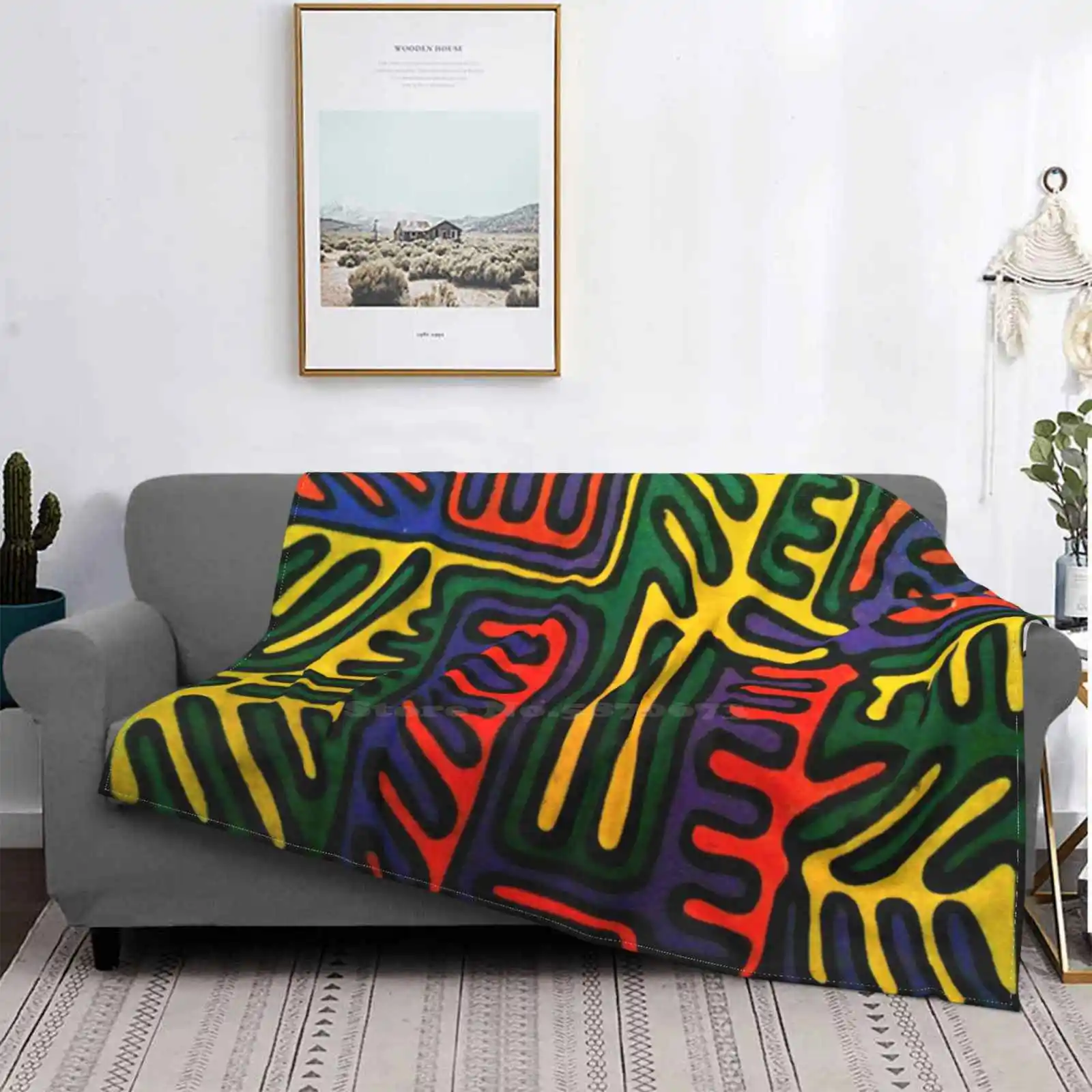

Untitled New Selling Custom Print Flannel Soft Blanket Lines Colorful Pop Art