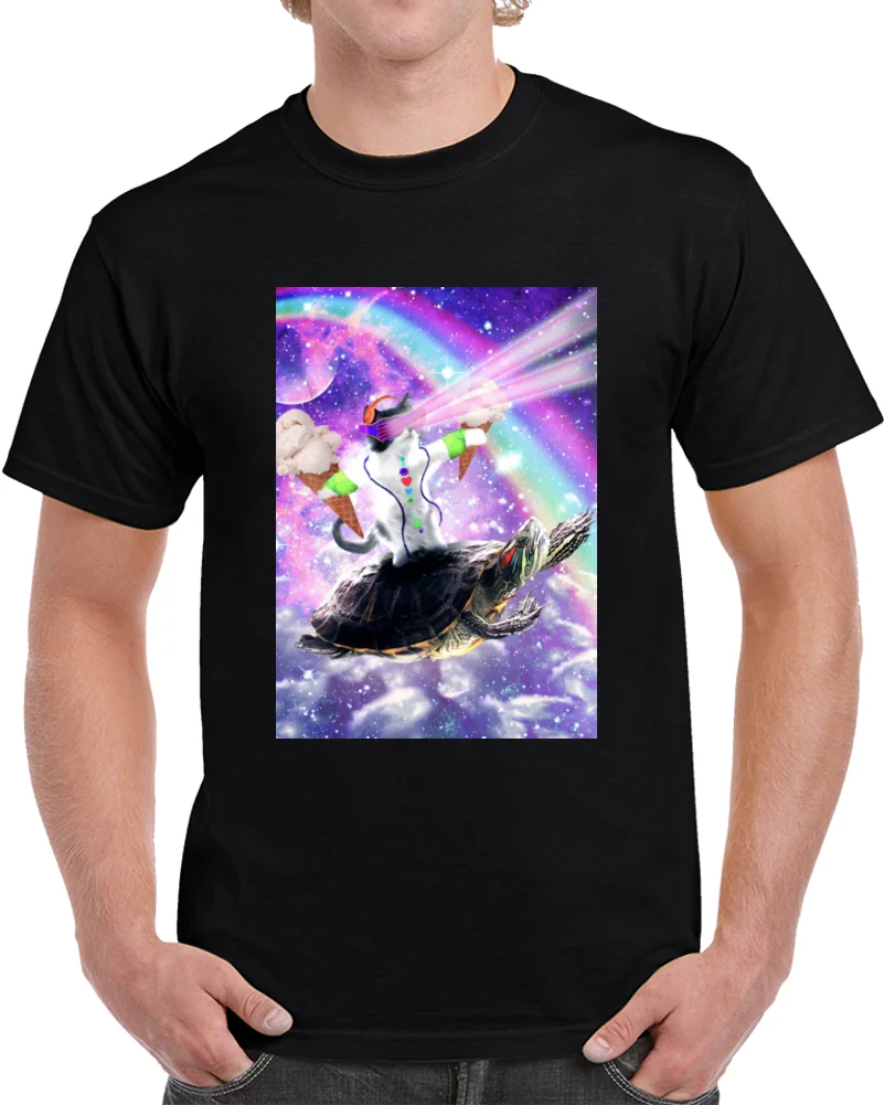 Футболка мужская с лазером Космический Кот на черепахе 2 случайная галактика