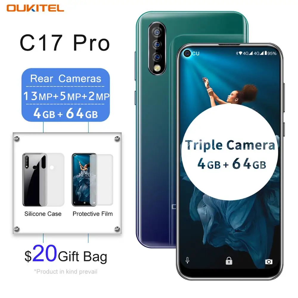 OUKITEL C17 Pro смартфон с 6 35 дюймовым дисплеем процессором MTK6763 ОЗУ 4 Гб ПЗУ 64 ГБ 2 0