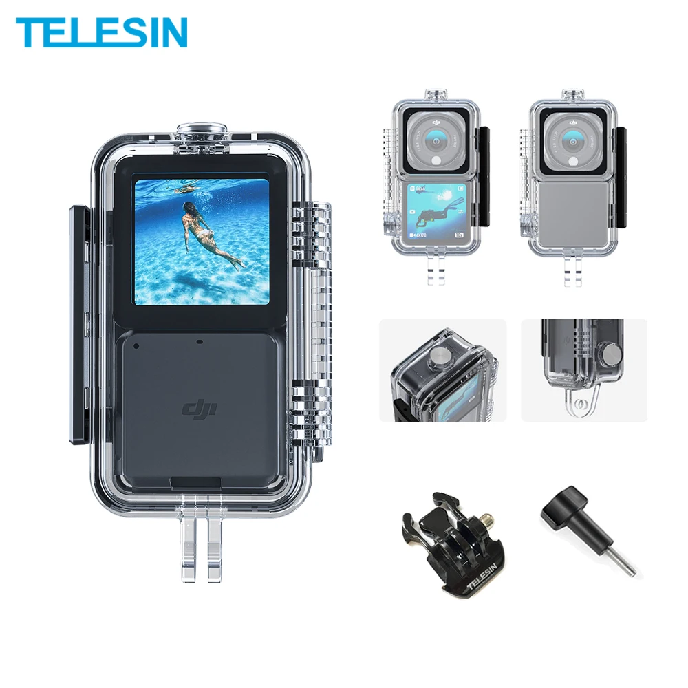 Купи TELESIN Waterproof Housing Case for DJI Osmo Action 2 45M Diving Protective Shell with Buckle Basic Mount Screw Accessories за 623 рублей в магазине AliExpress