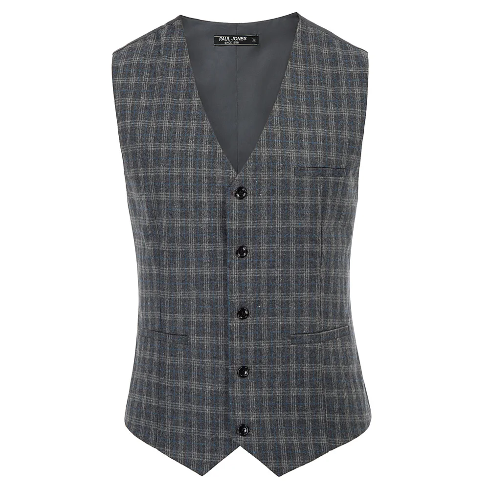 

Handkerchief Waistcoat Plaid Vest Coat men office business work party evening fit slim short V-Neck Single Breasted vest tops