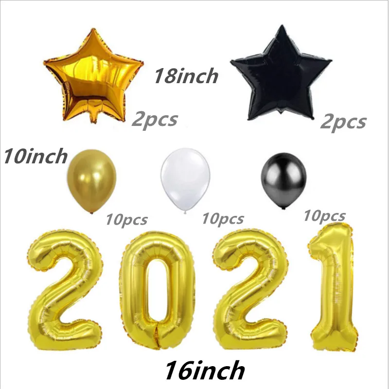 

New 35pcs 2021 Digital Aluminum Film Balloon Set 10 Inch Latex Transparent Sequined Balloon Party Decoration Balloon