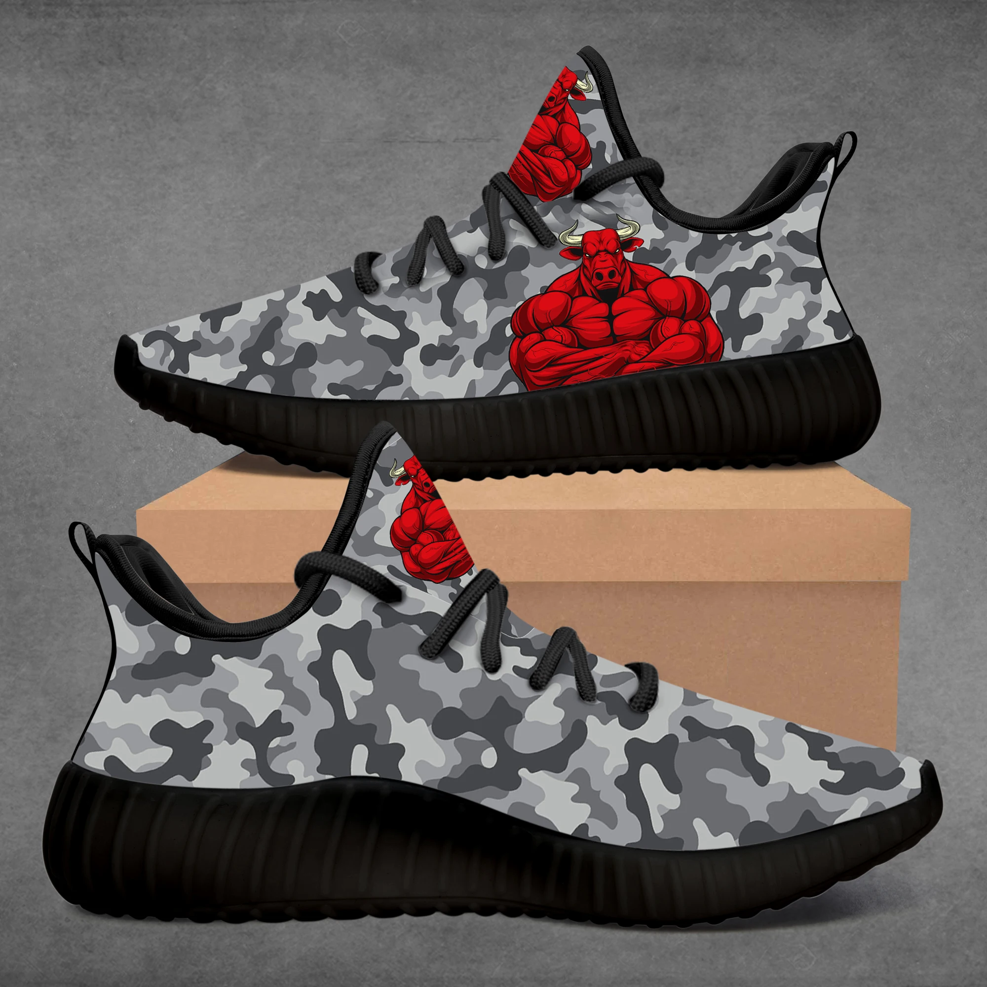 

Custom Red Muscular Bull Sneakers Running Shoes