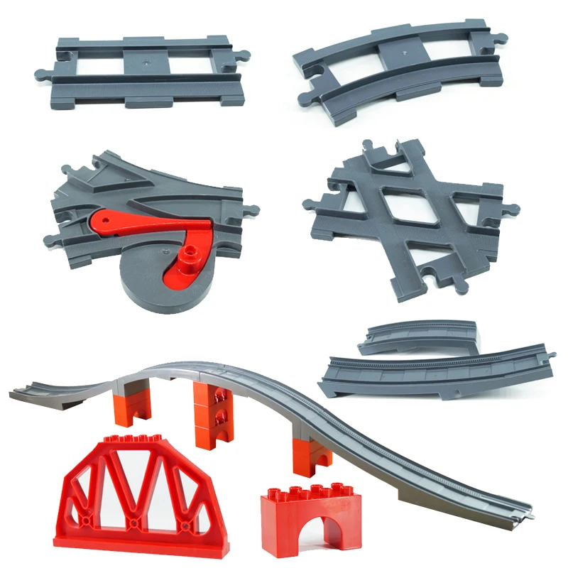 Big Size Bricks Toys Battery Operated Train Track Bridge Set for Kid Creative Track Building Blocks Compatible for Children Gift