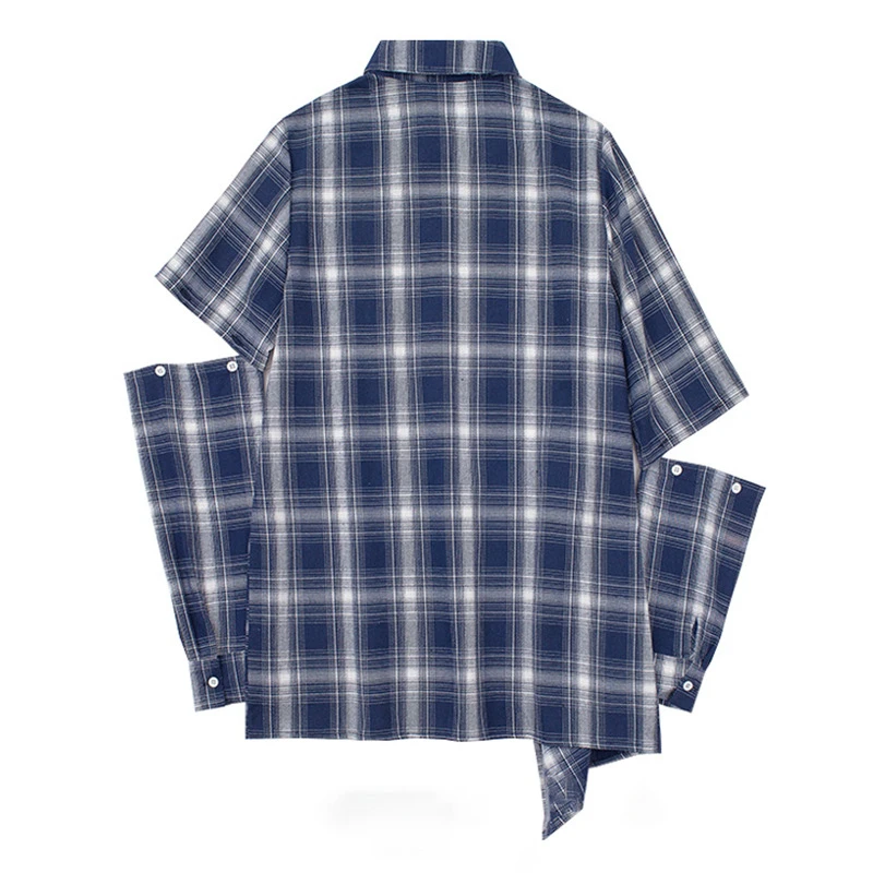 

2021 spring New Arrival Fashion Plaid Turn-down Collar Single Breasted Pockets Hollow Casual Women Shirt Lady