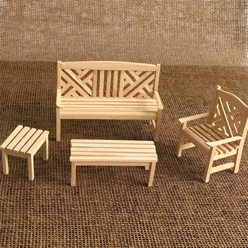

1:12 Doll House Mini Furniture Model BJD Outdoor Garden 4-Piece Set OB11 Wooden Beach Chair Blank Can Be Colored By Yourself
