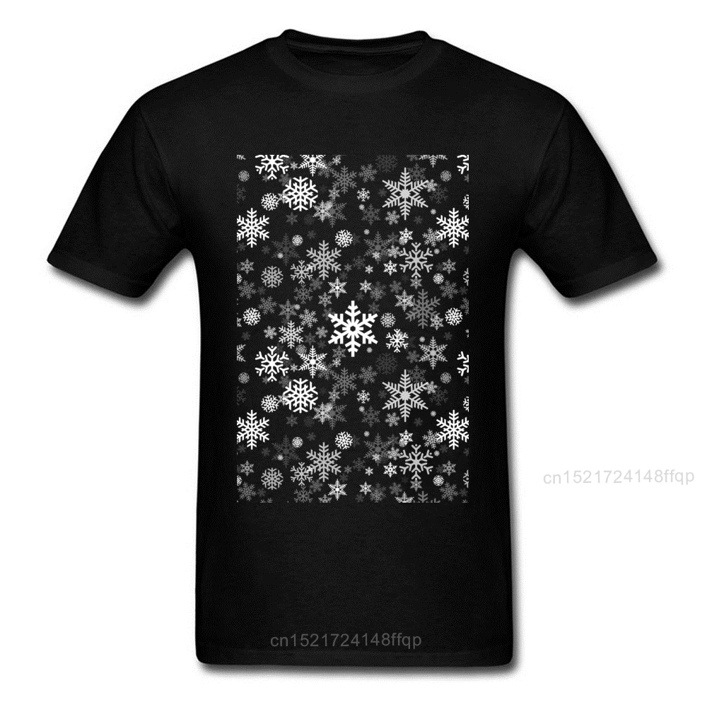 Winter Festive Snowflakes T Shirt Xmas Men T-shirts Customized Tee Shirts Merry Christmas Tops Adult Cotton Gift Clothes Black | Мужская