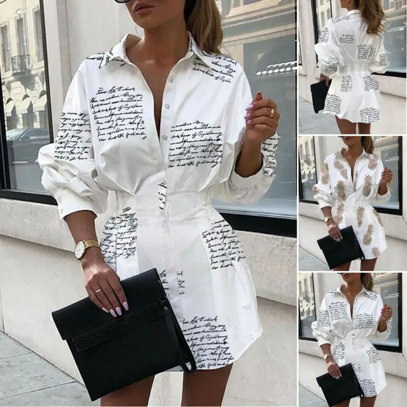 Женское платье рубашка с V образным вырезом длинным рукавом|Женские платья| |