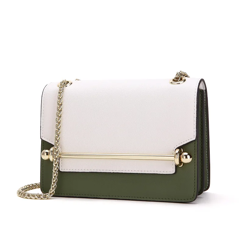 

New2020 trendy wild oblique cross-body small square bag fashion simple female bag metal pole organ shoulder lady bag Chains