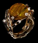 Модные филиал в форме желтого цвета с украшением в виде кристаллов кольцо для женщин и девочек, роскошный чехол в ретро стиле золото Цвет обручальные кольца, ювелирные изделия на подарок, аксессуары