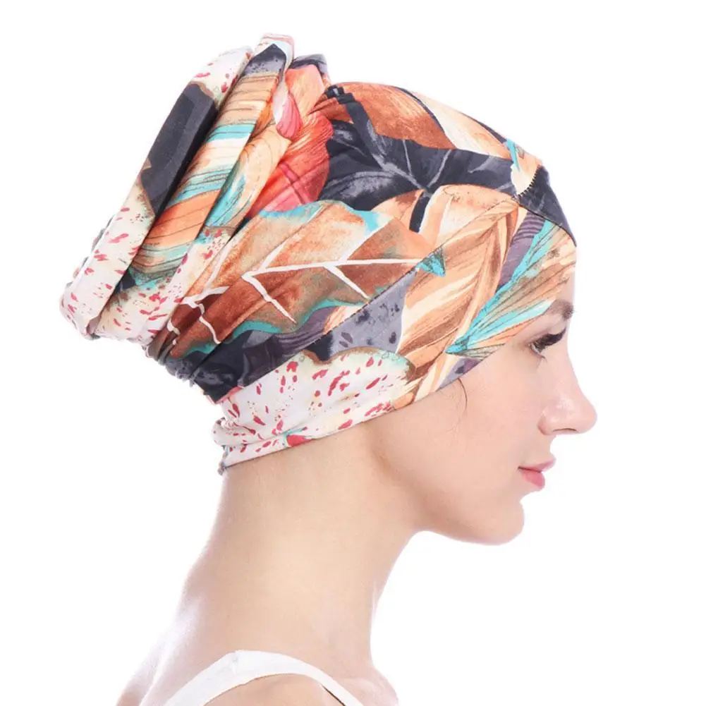 

9 Colors Muslim Turban Islam Underscarf Undercap Bonnet Fashion Indian Printed Floral Hat Stretch D2K7