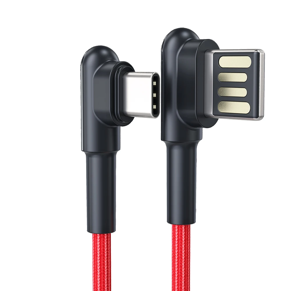 Кабель Essager usb type C 90 градусов USBC шнур для samsung Xiaomi Redmi Note 7 3A Быстрая зарядка зарядное устройство кабель для мобильного телефона USB-C - Цвет: Red