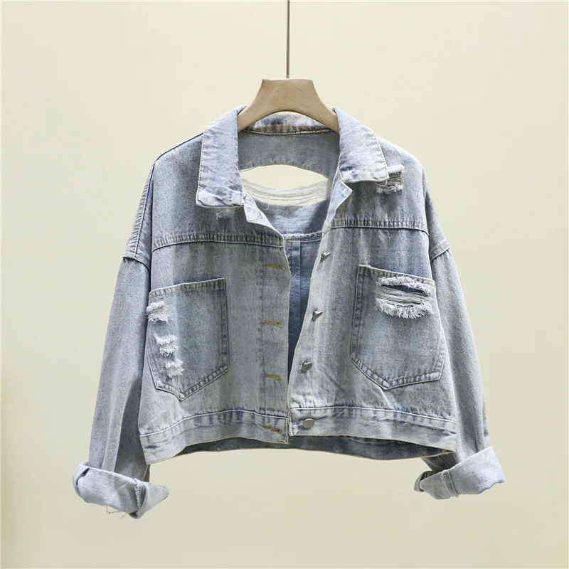 Осенняя Короткая свободная куртка-бомбер с бахромой женские джинсовые куртки