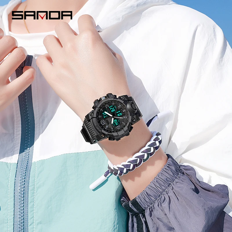 SANDA Fashion Sports Women's Watches Multifunction Waterproof Watch Analog Digital Wristwatch Casual Clock Relogio Feminino 942 |