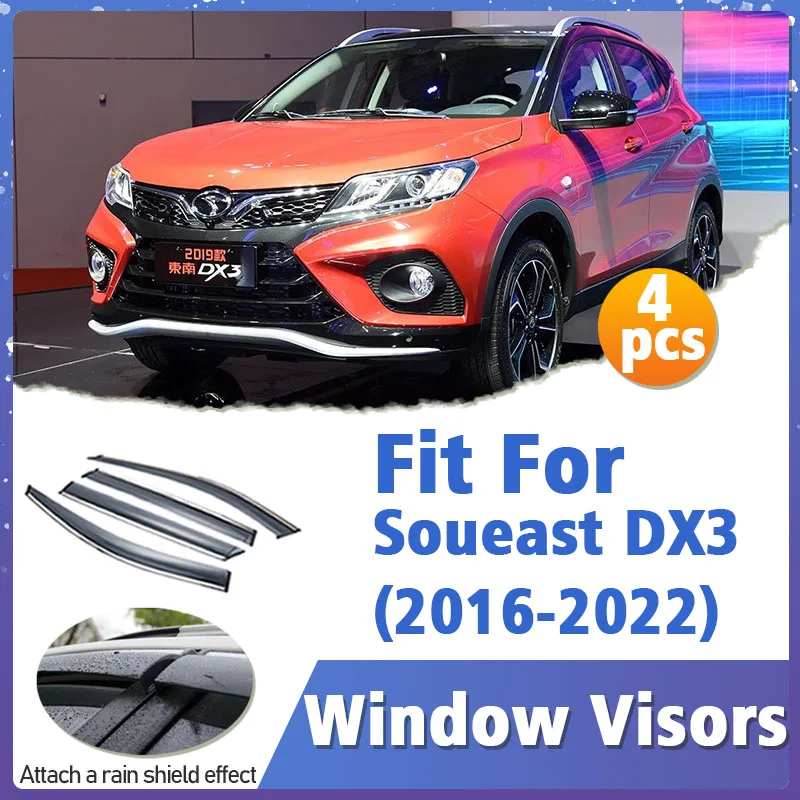 Window Visor Guard for Soueast DX3 2016-2022 Vent Cover Trim Awnings Shelters Protection Sun Rain Deflector Auto Accessories