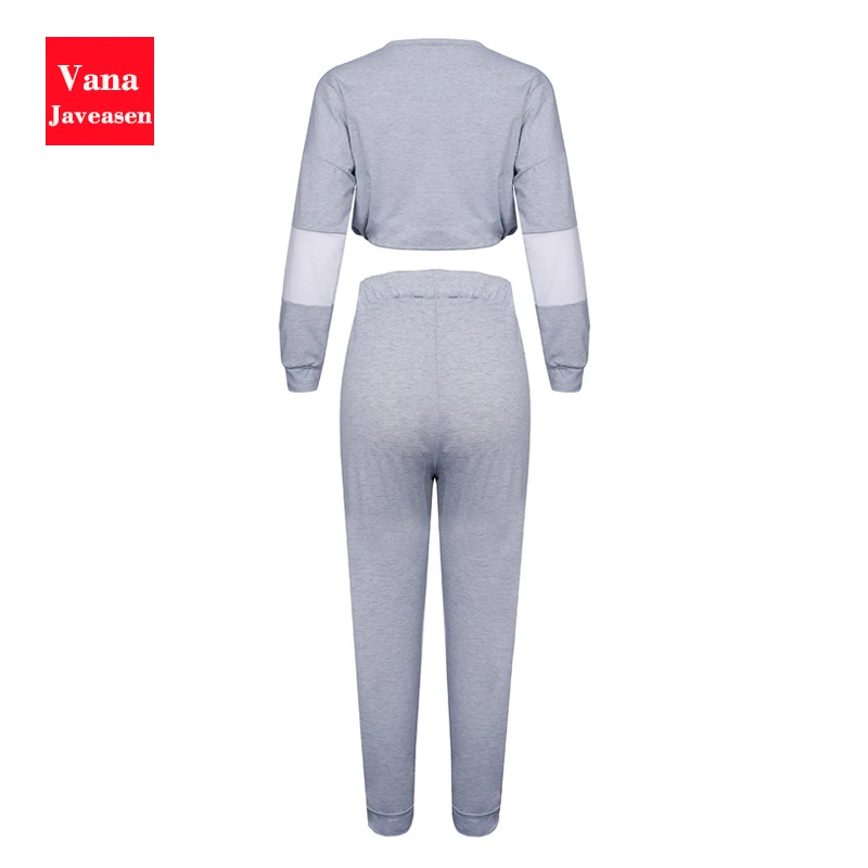 

Two-piece Set Homewear Women Clothes Color Patchwork Long-Sleeved Short Sweatshirt High-waist Lace-up PantsTracksuits Set