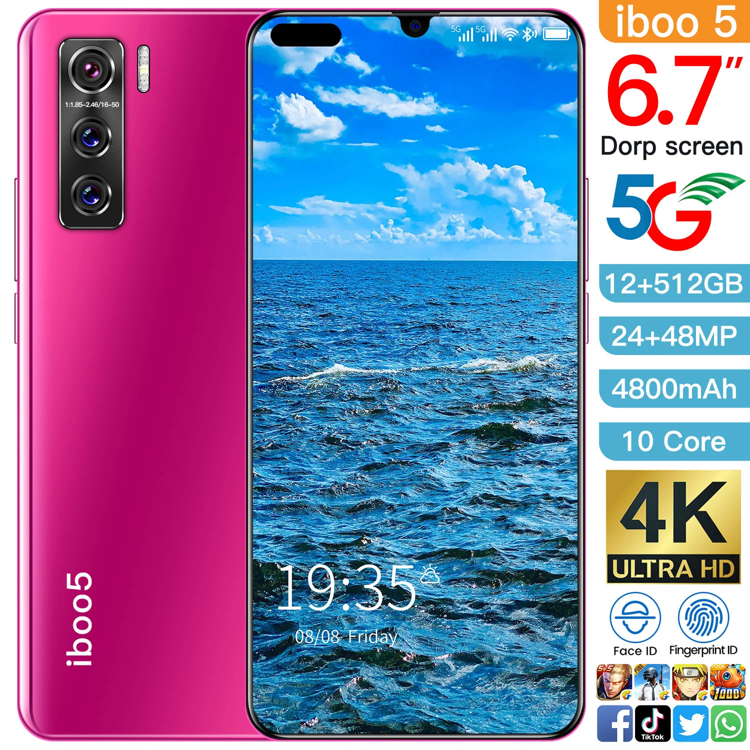 Cectdigi iboo 5 SmartPhone 6.7 Inch Android 10.0 Smartphone 12GB RAM 512GB ROM Dual Sim Unlocked 4800mAh 4G/5G Mobile Phone | Мобильные