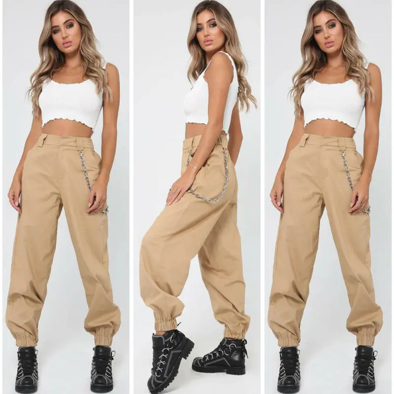 Брюки-карго женские с завышенной талией модные повседневные штаны в стиле