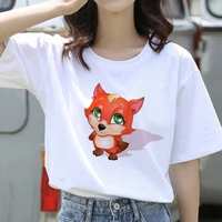 cute fox print t shirts women short sleeve tees tops plus casual o neck lady leisure fashion tshirt new summer tshirt
