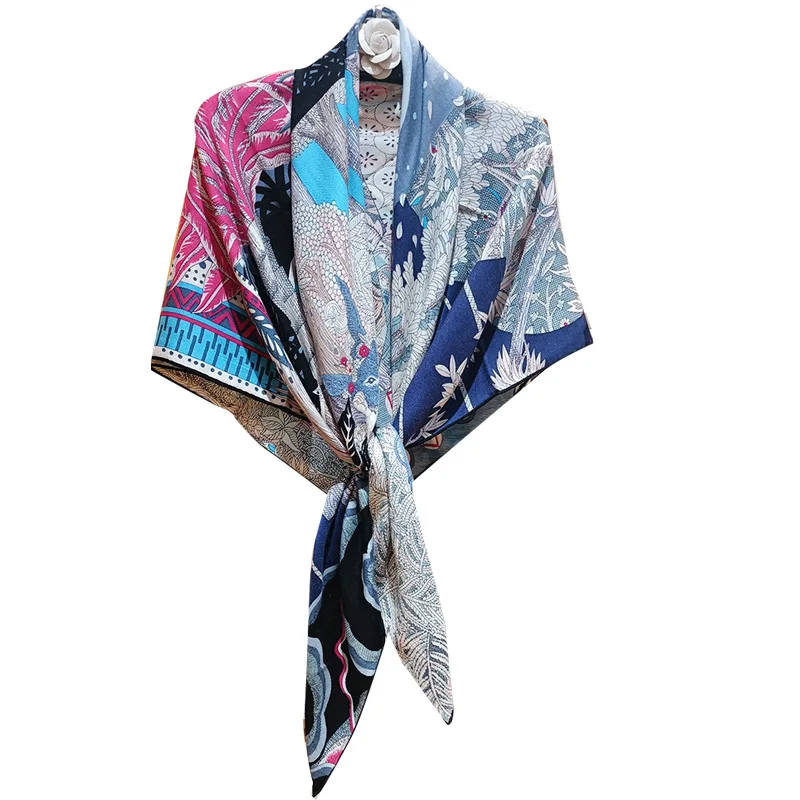 

3 Colors Brand New Designer Women Scarf Silk Wool Blend Big Square Winter Scarfs Wraps and Shawls Handmade Sun Print Pashmina