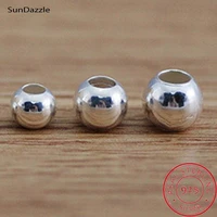 large hole genuine real pure solid 925 sterling silver beads jewelry findings round smooth bead diy bracelet necklace 3 8mm