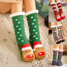 Рождественские пушистые тапочки носки женские зимние теплые плюшевые Нескользящие мягкие женские полосатые напольные пушистые носки Снеговик Санта-Клаус