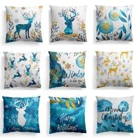 christmas blue watercolor elk pillow case snowflake pillowcase cushion cover cushion cases gold xmas new year pillow cover