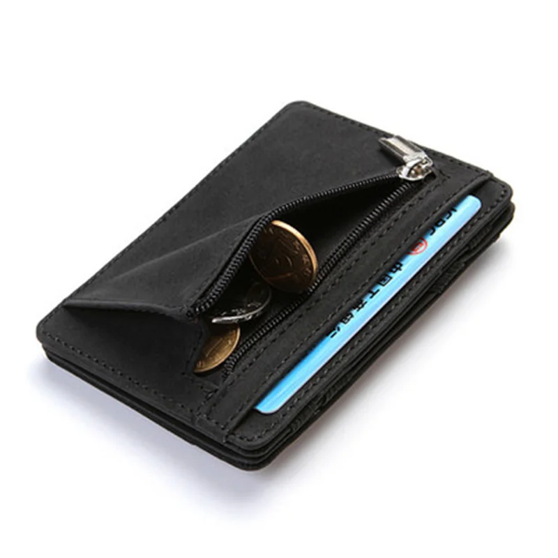 

Ultra Thin 2021 New Men PU Leather Mini Small Magic For Wallets Man Zipper Coin Purse Pouch Plastic Credit Bank Card Case Holder