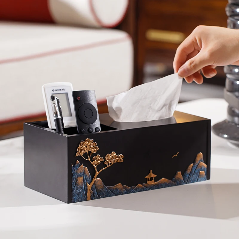 

New Chinese creative tissue box living room coffee table dining table household storage and decoration light luxury drawer box