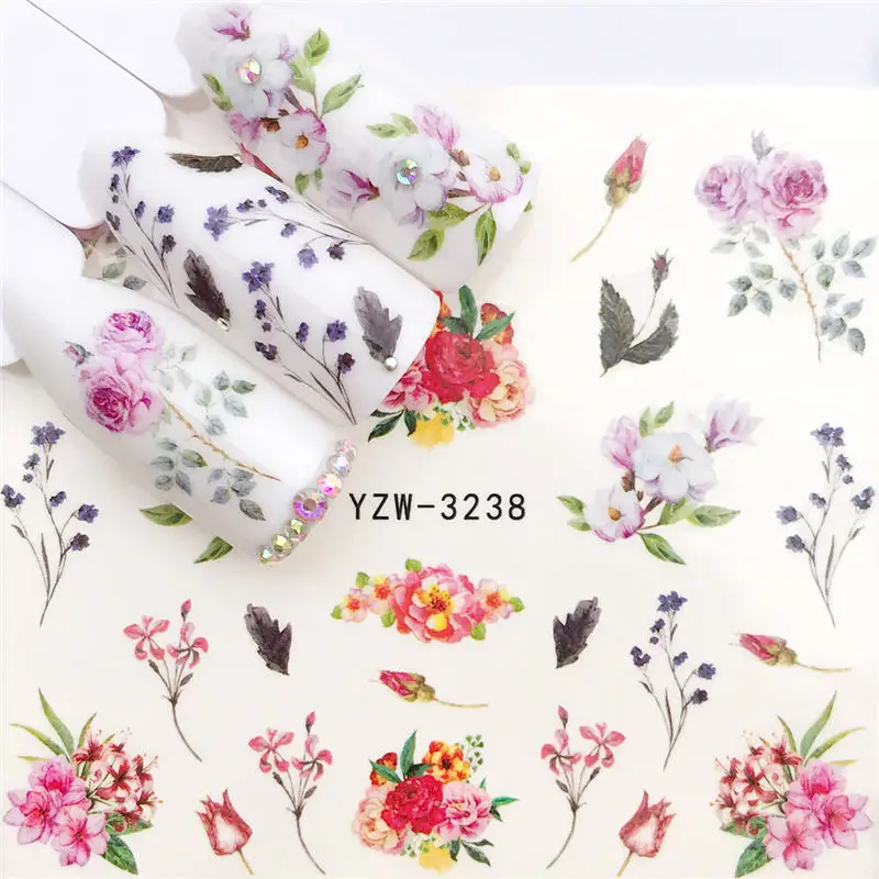 YWK 1 шт. наклейки для ногтей переводные Водные Наклейки красивые цветы Дизайн